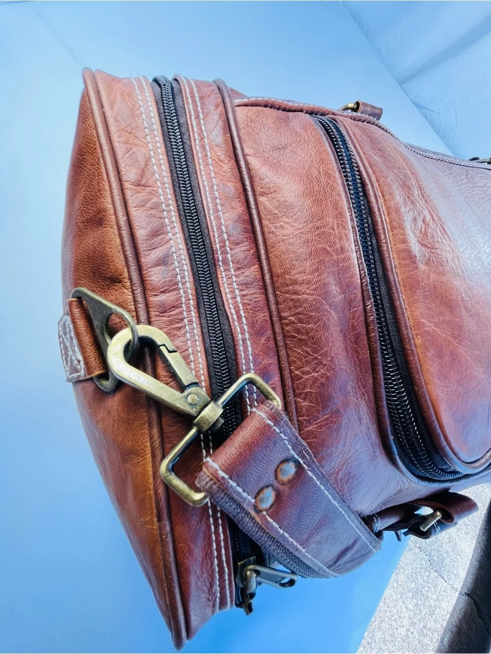 Classic Genuine Brown Leather Traveler Weekender Duffel Bag (Hand Made)